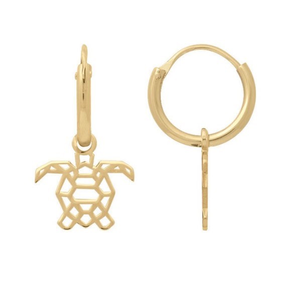 Boucles d'oreilles créoles origami tortue plaqué or  - Bijouterie La Petite Française