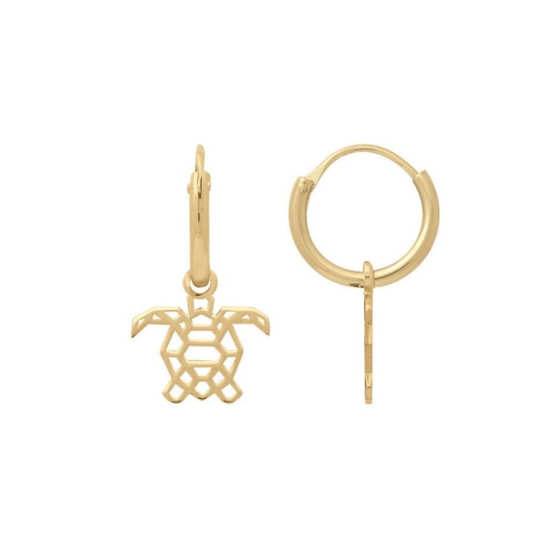 Boucles d'oreilles créoles origami tortue plaqué or  - Bijouterie La Petite Française