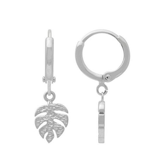 Boucles d'oreilles créoles feuille de monstera argent  - Bijouterie La Petite Française