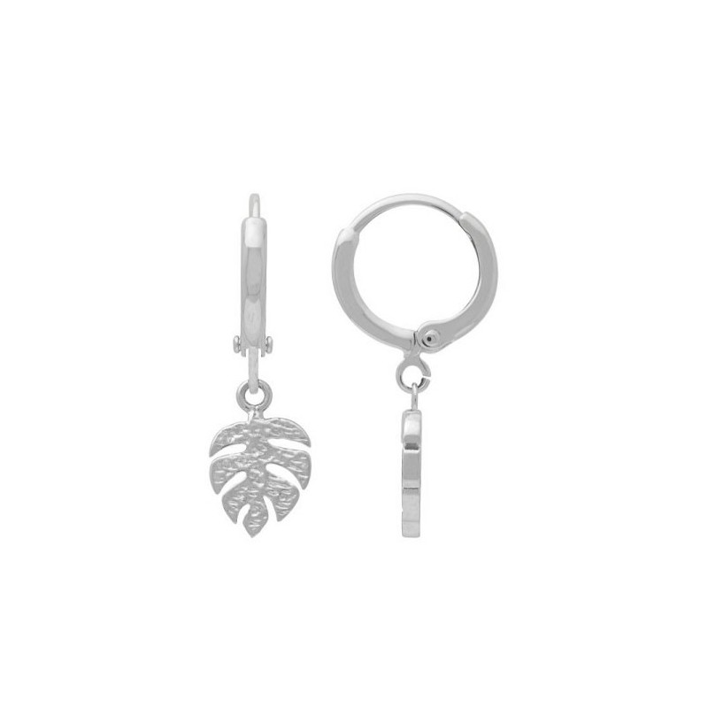 Boucles d'oreilles créoles feuille de monstera argent  - Bijouterie La Petite Française