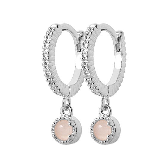 Mini-créoles pampilles Quartz rose argent rhodié  - Bijouterie La Petite Française