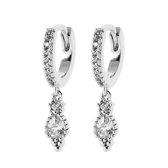 Mini-créoles pampilles Hannah en argent rhodié et zirconium  - Bijouterie La Petite Française