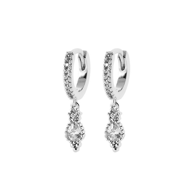 Mini-créoles pampilles Hannah en argent rhodié et zirconium  - Bijouterie La Petite Française