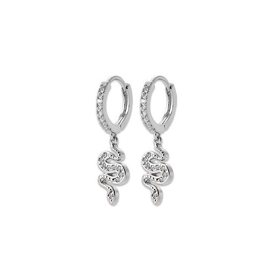 Mini-créoles pampilles serpent en argent rhodié et zirconium  - Bijouterie La Petite Française