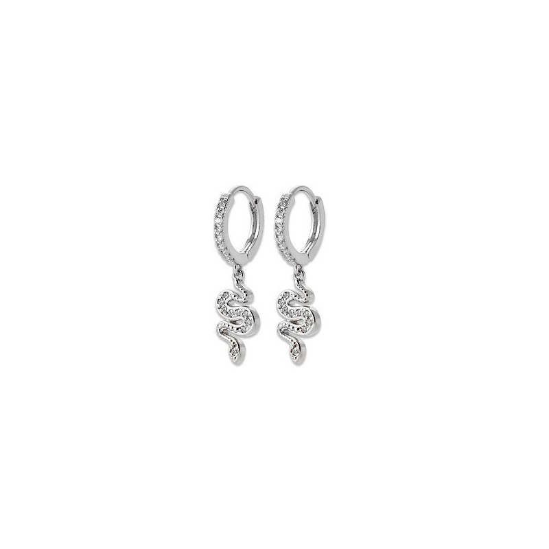 Mini-créoles pampilles serpent en argent rhodié et zirconium  - Bijouterie La Petite Française