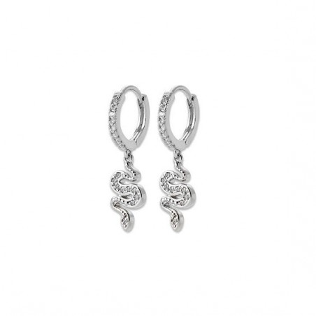 Mini-créoles pampilles serpent en argent rhodié et zirconium  - Bijouterie La Petite Française