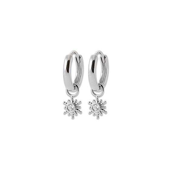 Mini-créoles pampilles soleil en argent rhodié et zirconium  - Bijouterie La Petite Française
