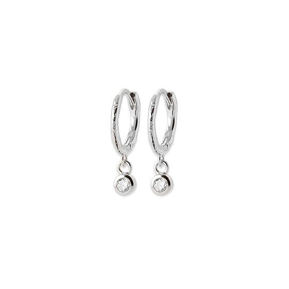 Mini-créoles pampilles Luna en argent rhodié et zirconium 
