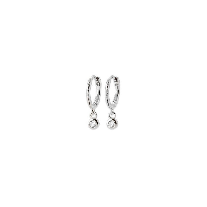 Mini-créoles pampilles Luna en argent rhodié et zirconium Mini-créoles pampilles Luna en argent rhodié et zirconium