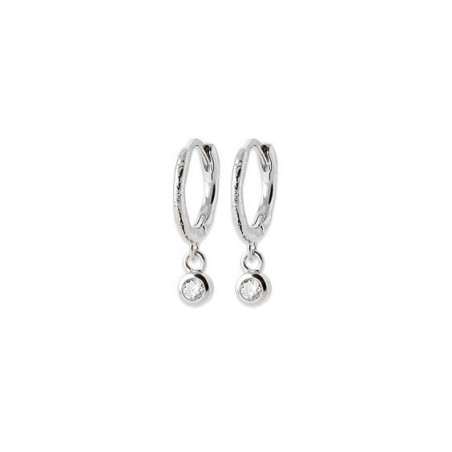 Mini-créoles pampilles Luna en argent rhodié et zirconium 