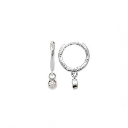 Mini-créoles pampilles Luna en argent rhodié et zirconium 