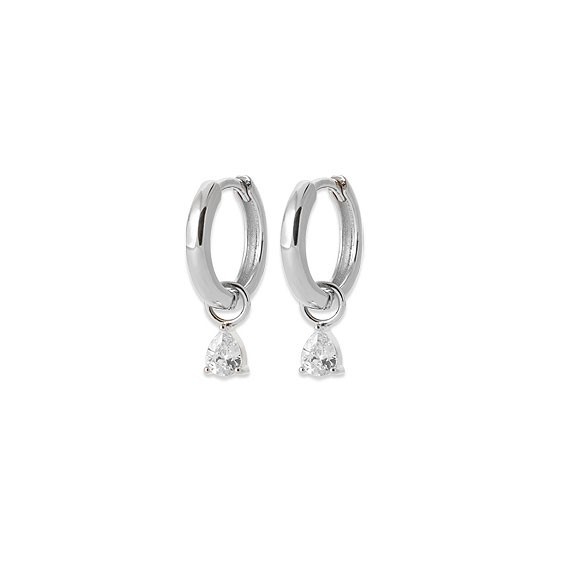 Mini-créoles pampilles Ava en argent rhodié et zirconium  - Bijouterie La Petite Française