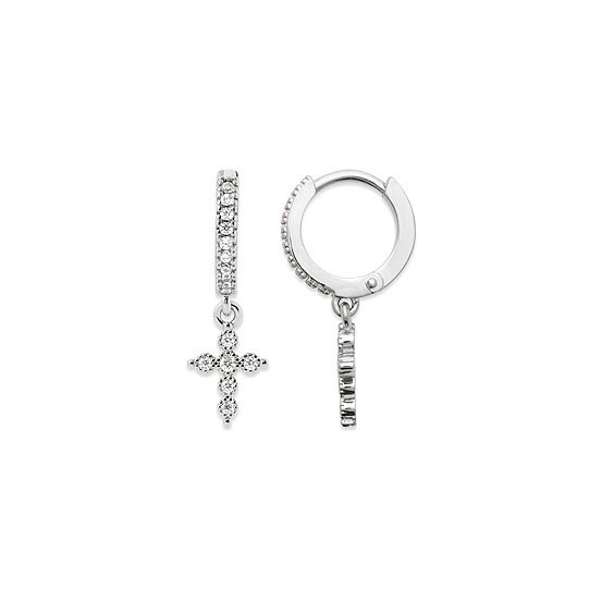 Mini-créoles pampilles croix en argent rhodié et ziconiums  - Bijouterie La Petite Française