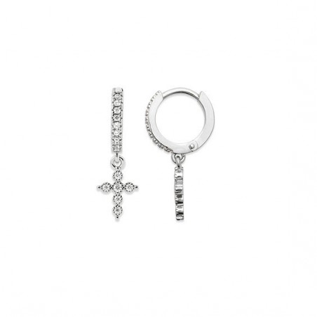Mini-créoles pampilles croix en argent rhodié et ziconiums  - Bijouterie La Petite Française