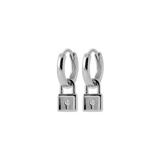 Mini-créoles pampilles cadenas en argent rhodié et zirconium  - Bijouterie La Petite Française