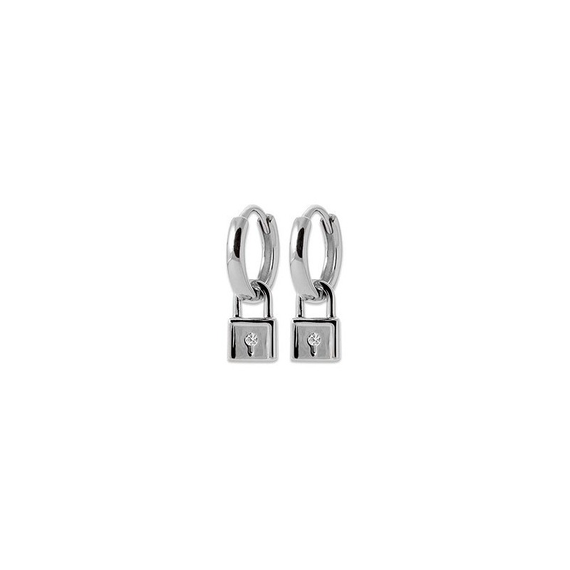 Mini-créoles pampilles cadenas en argent rhodié et zirconium - Bijouterie La Petite Française Mini-créoles pampilles cadenas en argent rhodié et zirconium - Bijouterie La Petite Française