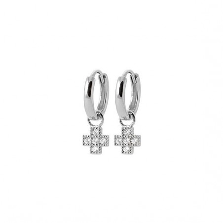 Mini-créoles pampilles croix en argent rhodié et zirconium 