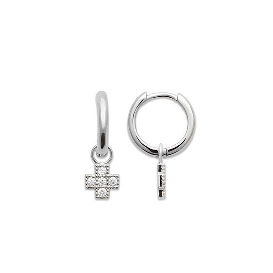 Mini-créoles pampilles croix en argent rhodié et zirconium 
