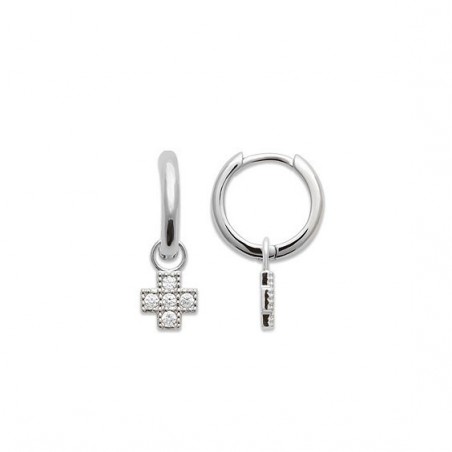 Mini-créoles pampilles croix en argent rhodié et zirconium 