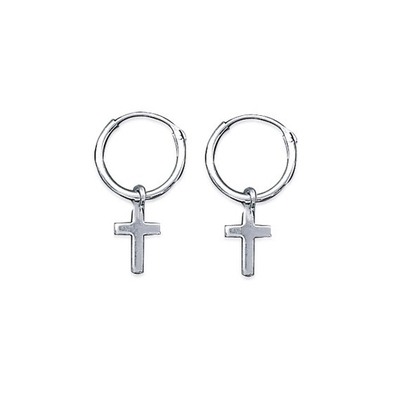 Mini-créoles croix en argent rhodié- 10 mm  - Bijouterie La Petite Française