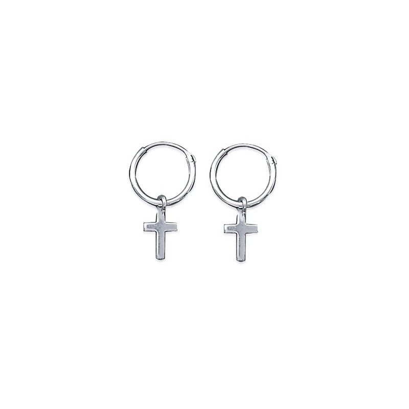 Mini-créoles croix en argent rhodié- 10 mm - Bijouterie La Petite Française Mini-créoles croix en argent rhodié- 10 mm - Bijouterie La Petite Française
