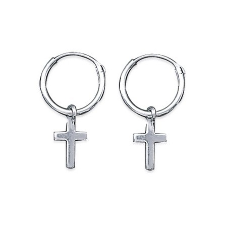 Mini-créoles croix en argent rhodié- 10 mm  - Bijouterie La Petite Française