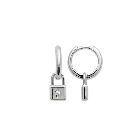 Mini-créoles pampilles cadenas en argent rhodié et zirconium  - Bijouterie La Petite Française