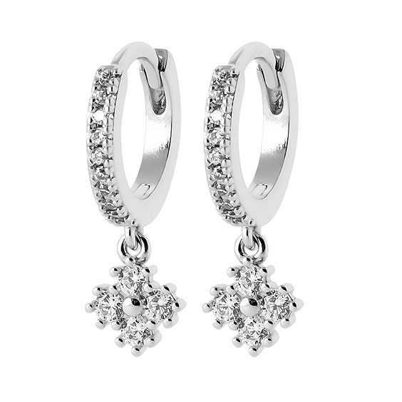 Mini-créoles pampilles Bianca en argent rhodié et zirconium 