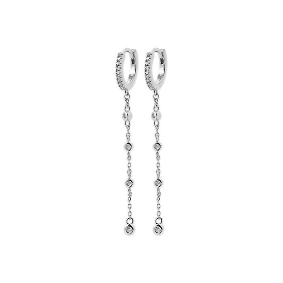 Mini-créoles pendantes Fallon ronds argent rhodié  - Bijouterie La Petite Française