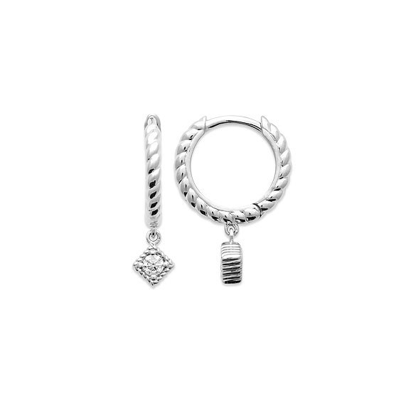 Mini-créoles pampilles Lou en argent rhodié et zirconium 