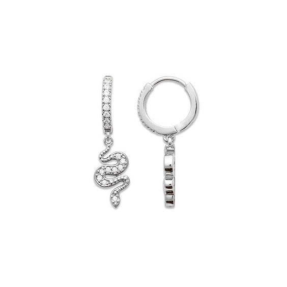 Mini-créoles pampilles serpent en argent rhodié et zirconium 