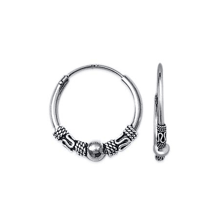Créoles tribal argent boule - 18 mm 