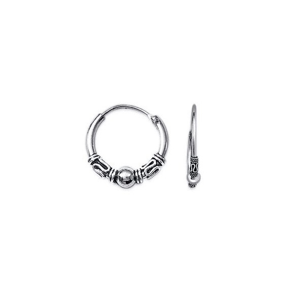 Créoles tribal argent boule - 16 mm 