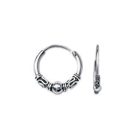 Créoles tribal argent boule - 16 mm 