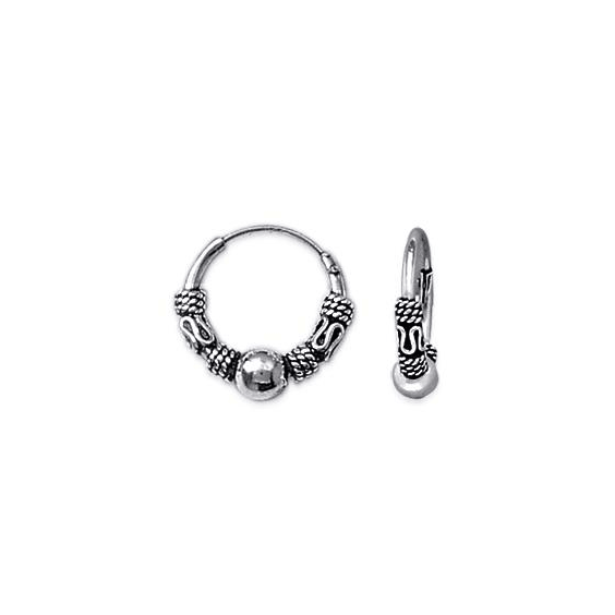 Créoles tribal ou Bali argent 4 cordages 1 boule - 12 mm  - Bijouterie La Petite Française
