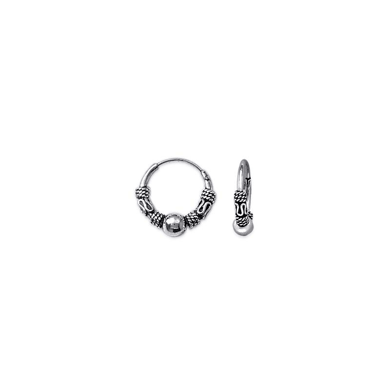 Créoles tribal ou Bali argent 4 cordages 1 boule - 12 mm  - Bijouterie La Petite Française
