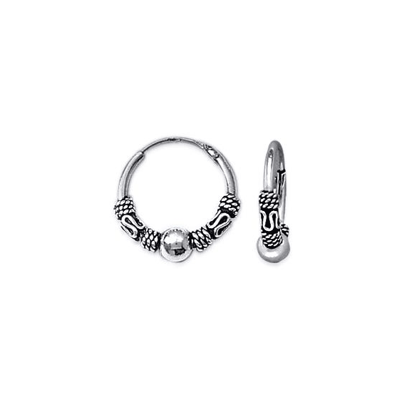 Créoles tribal ou Bali argent 4 cordages 1 boule - 14 mm  - Bijouterie La Petite Française