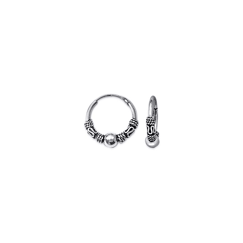 Créoles tribal ou Bali argent 4 cordages 1 boule - 14 mm  - Bijouterie La Petite Française