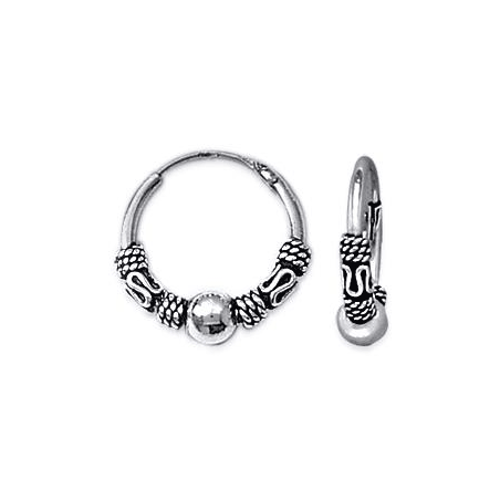 Créoles tribal ou Bali argent 4 cordages 1 boule - 14 mm  - Bijouterie La Petite Française