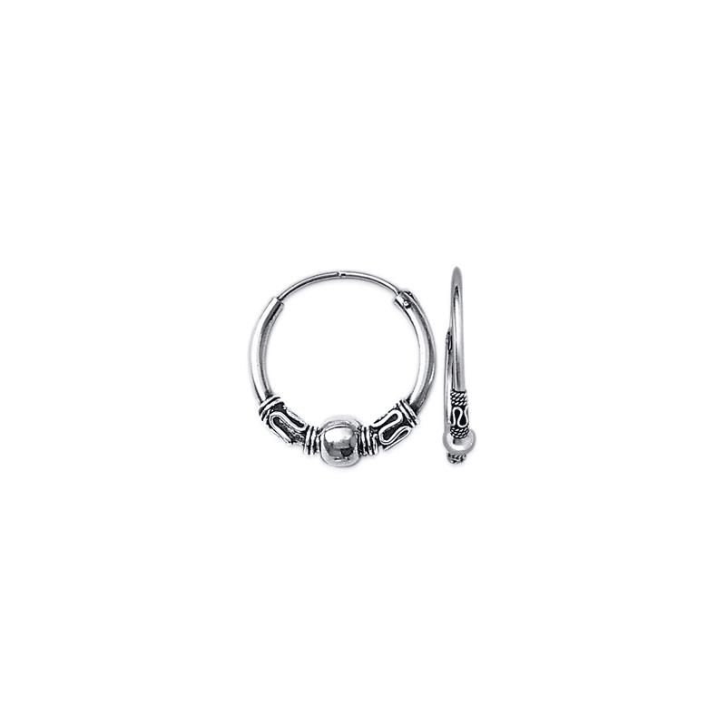 Créoles tribal argent boule - 20 mm  - Bijouterie La Petite Française