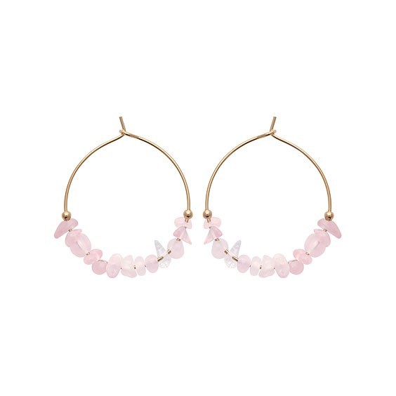 Créoles Pétilla Quartz rose plaqué or - 25 mm  - Bijouterie La Petite Française