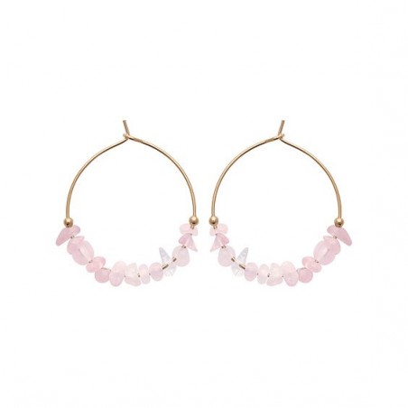 Créoles Pétilla Quartz rose plaqué or - 25 mm  - Bijouterie La Petite Française