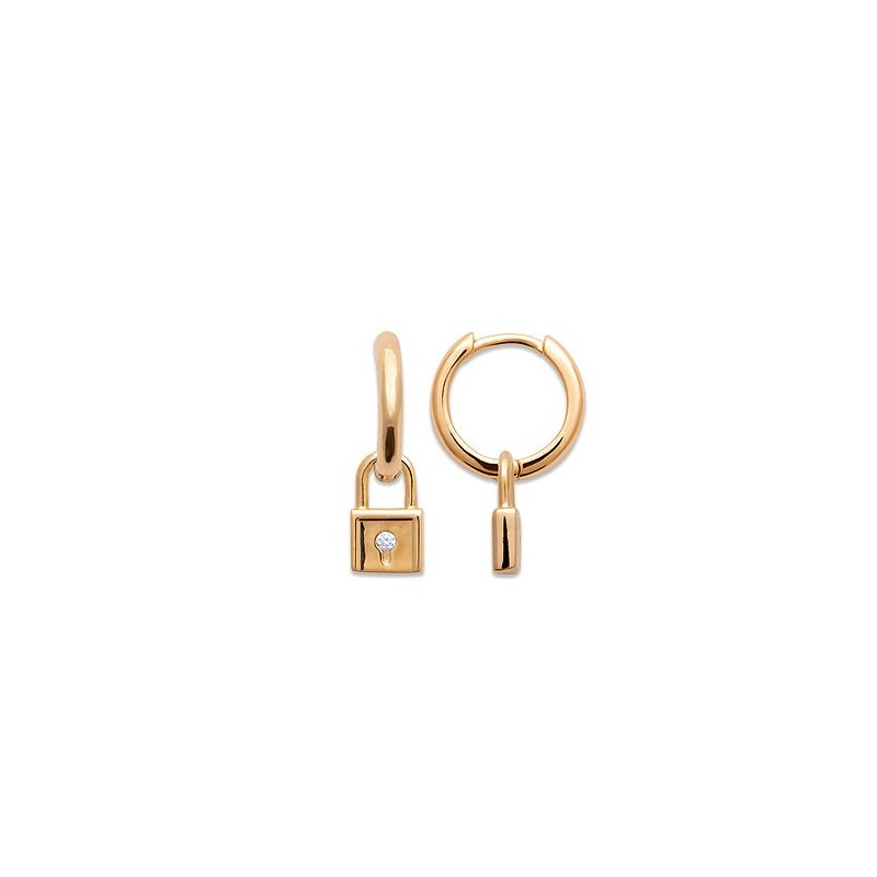 Mini-créoles pampilles cadenas en plaqué or et zirconium - Bijouterie La Petite Française Mini-créoles pampilles cadenas en plaqué or et zirconium - Bijouterie La Petite Française