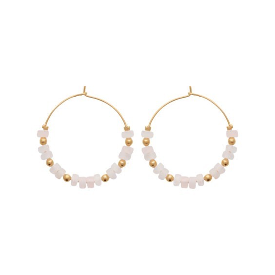 Créoles Calixta Quartz rose plaqué or - 30 mm  - Bijouterie La Petite Française