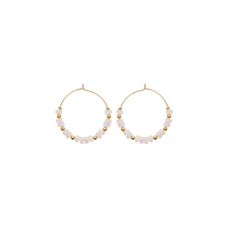 Créoles Calixta Quartz rose plaqué or - 30 mm  - Bijouterie La Petite Française