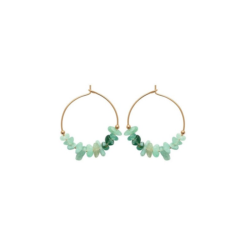 Créoles Pétilla Quartzite vert plaqué or - 25 mm - Bijouterie La Petite Française Créoles Pétilla Quartzite vert plaqué or - 25 mm - Bijouterie La Petite Française