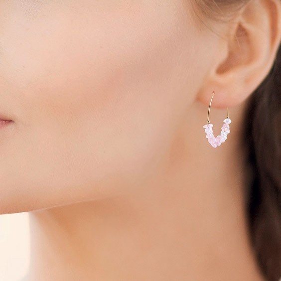 Créoles Pétilla Quartz rose plaqué or - 30 mm  - Bijouterie La Petite Française