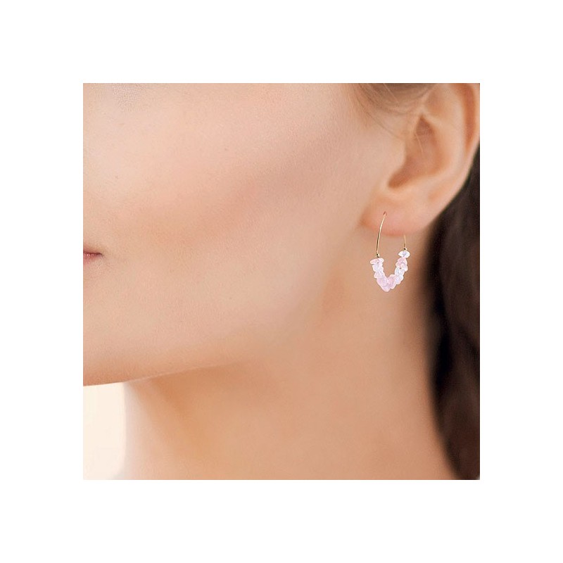 Créoles Pétilla Quartz rose plaqué or - 30 mm - Bijouterie La Petite Française Créoles Pétilla Quartz rose plaqué or - 30 mm - Bijouterie La Petite Française