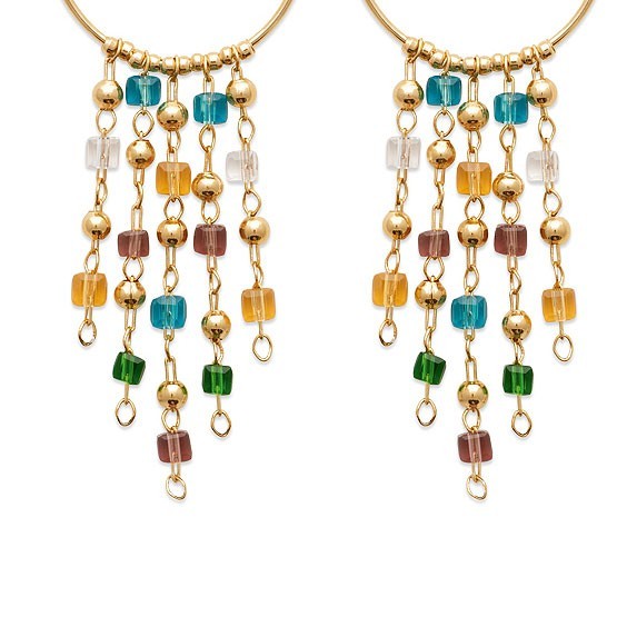 Mini-créoles pendantes cristaux multicolores plaqué or  - Bijouterie La Petite Française