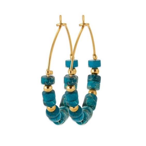 Créoles Calixta Jaspe bleu foncé plaqué or - 30 mm  - Bijouterie La Petite Française
